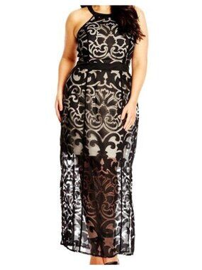 City Chic Maxi Burnout Baby Maxi Dress Black Lace Women's Plus Size 20 ( L )